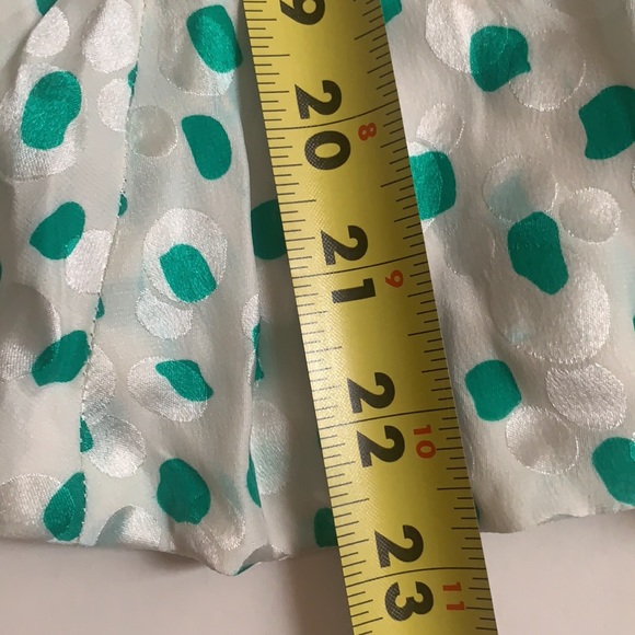 NEIMAN MARCUS SILK PEPLUM BLOUSE TOP GREEN WHITE POLKA DOTS DESIGNER SZ 8 - Picture 13 of 14